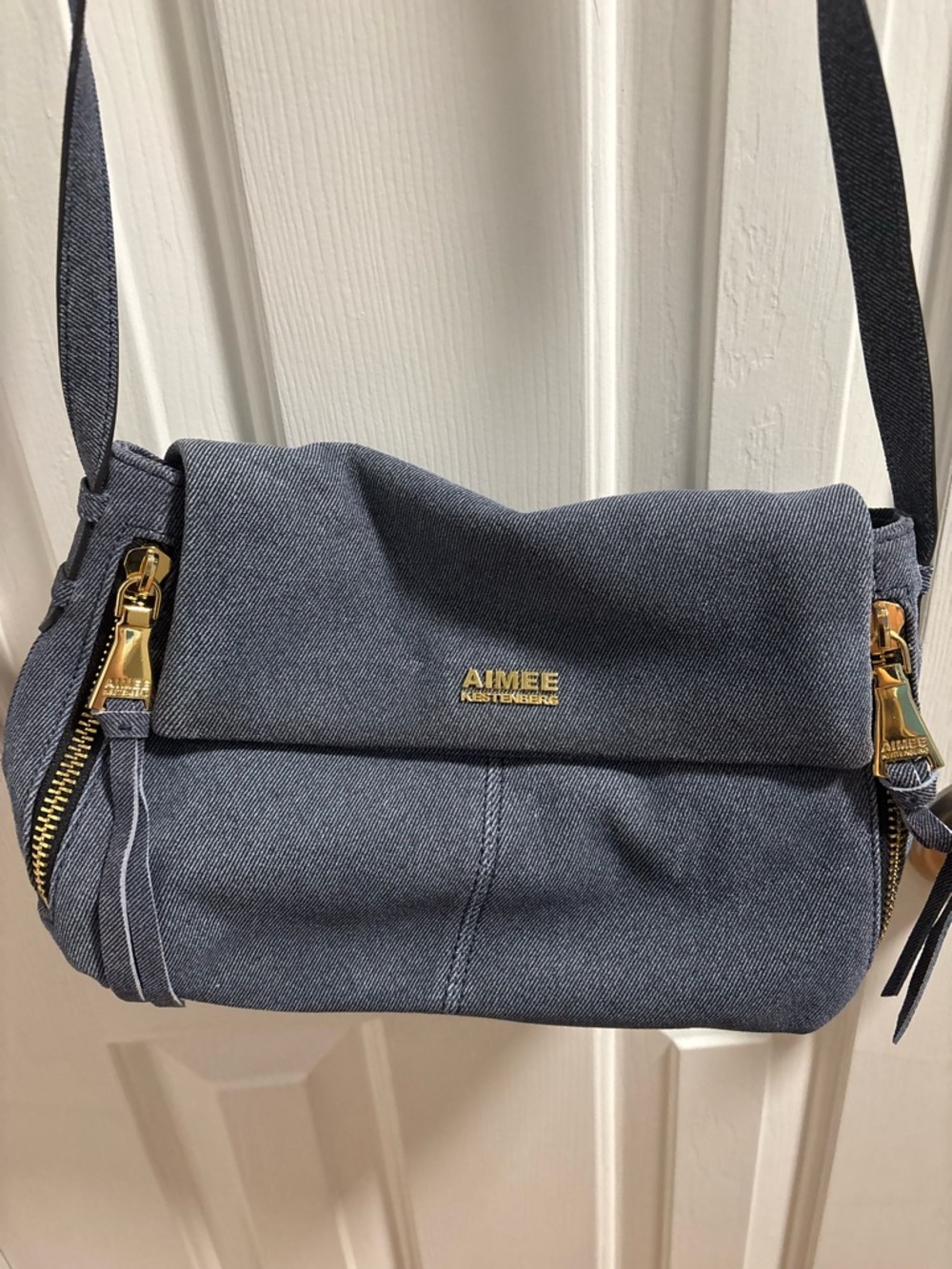Aimee Kestenberg Navy Blue Messenger Crossbody with Gold Hardware - Picture 4 of 9